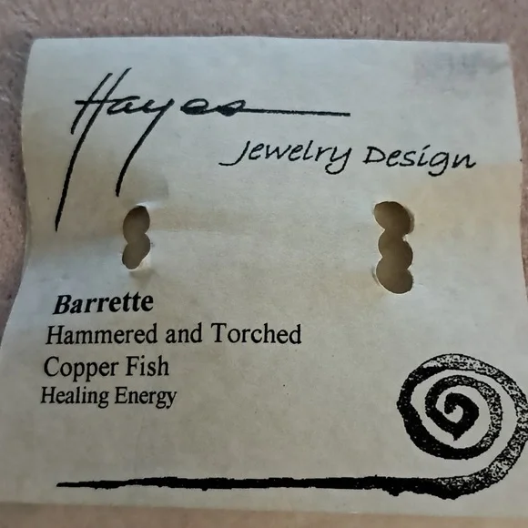 Artisan hand hammered and torched healing energy Copper Fish barrette - Picture 2 of 5